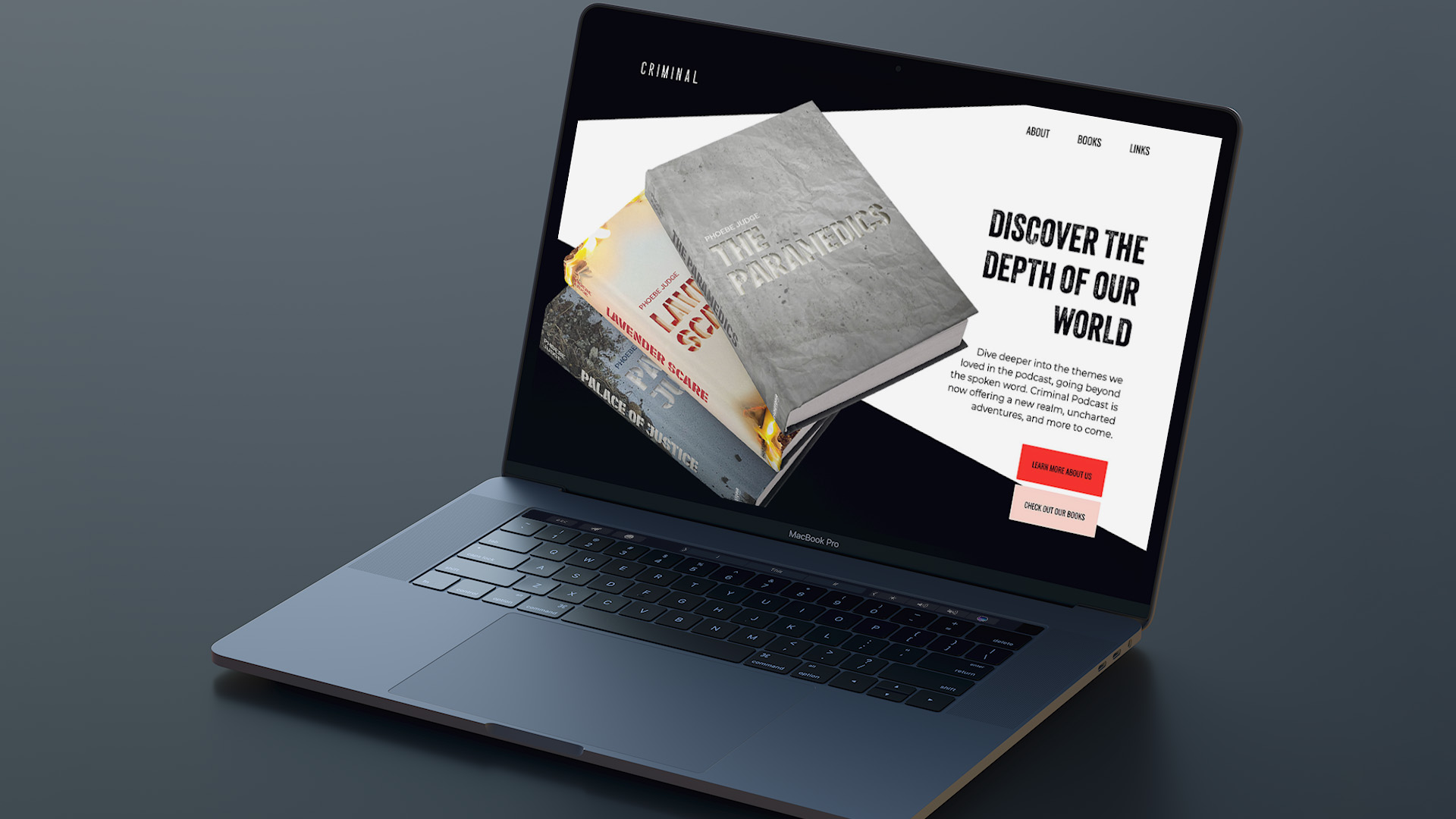 A laptop showing the criminal spin-off landing page.