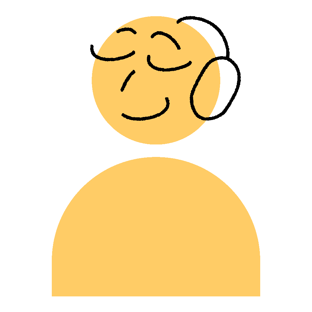 Illustration of an orange human icon with a face, wearing headphones.