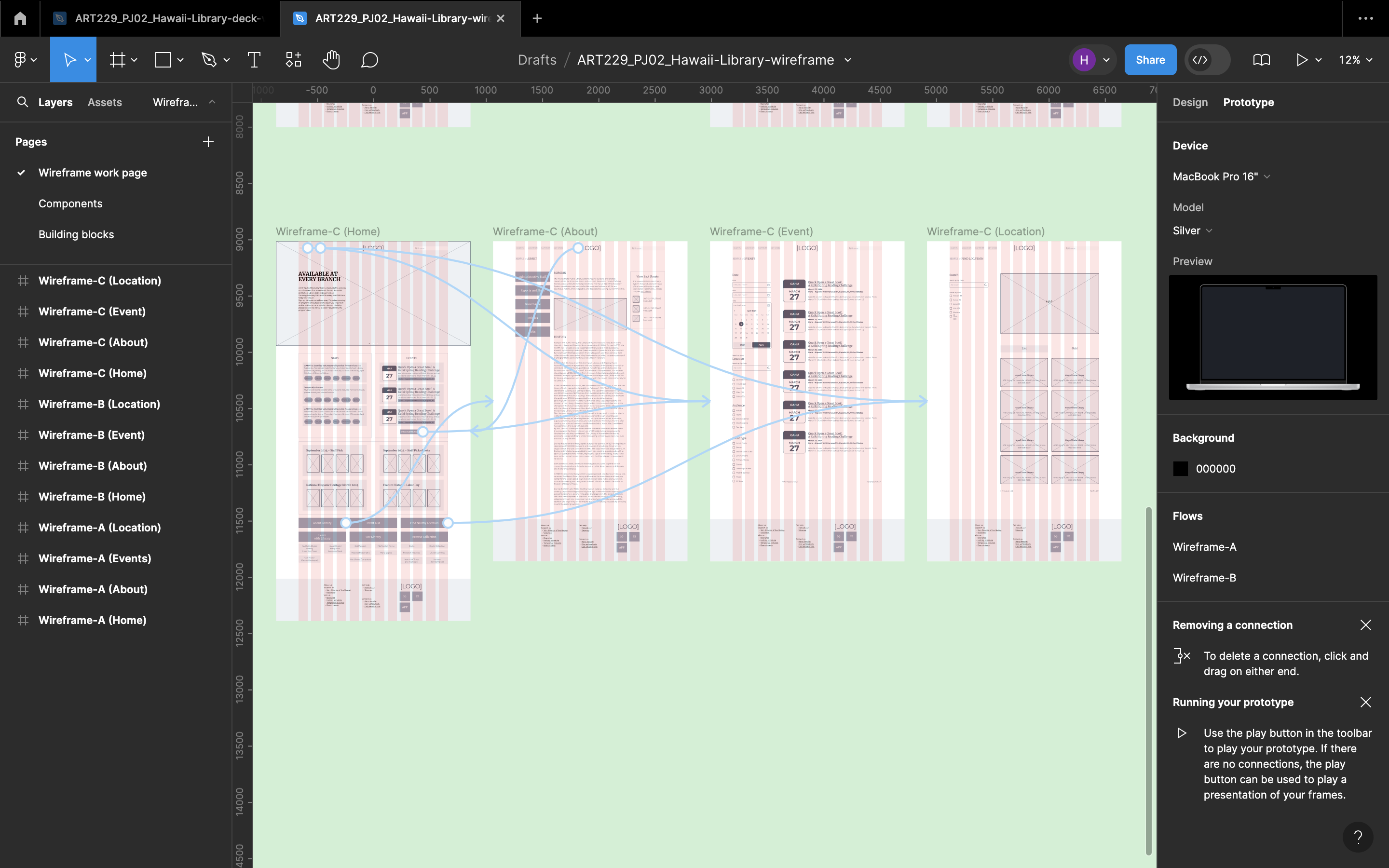 A screenshot of low-fidelity wireframe using Figma, showing the userflow.